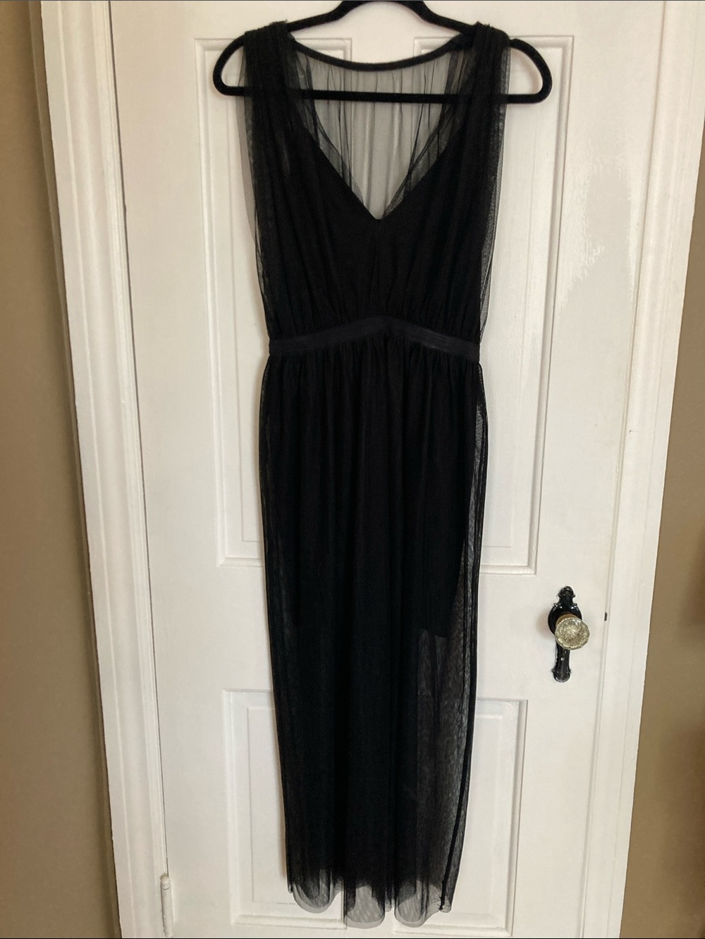 Aqua Black Sheer V-Neck Maxi Dress